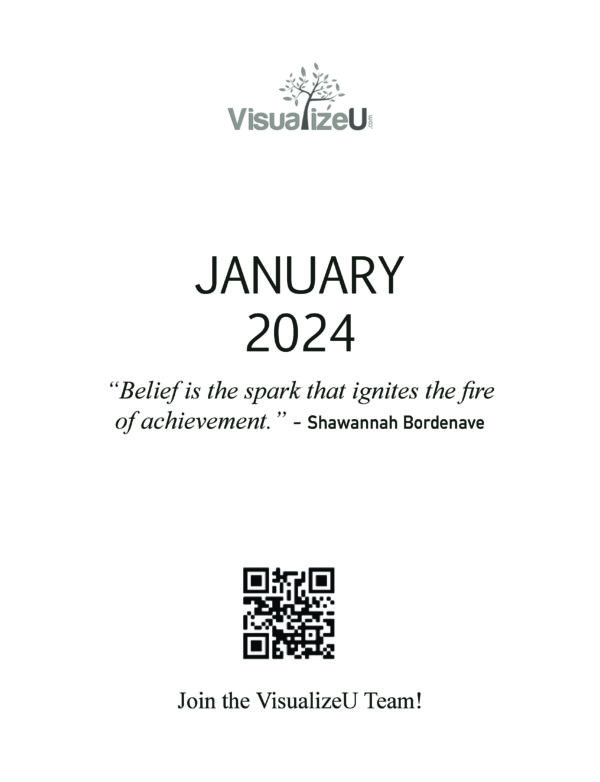 Promotional image with "january 2024" at the top, a motivational quote by shawnah bordenave, a qr code in the center, and an invitation to join the My Manifestation Planner team at the bottom.